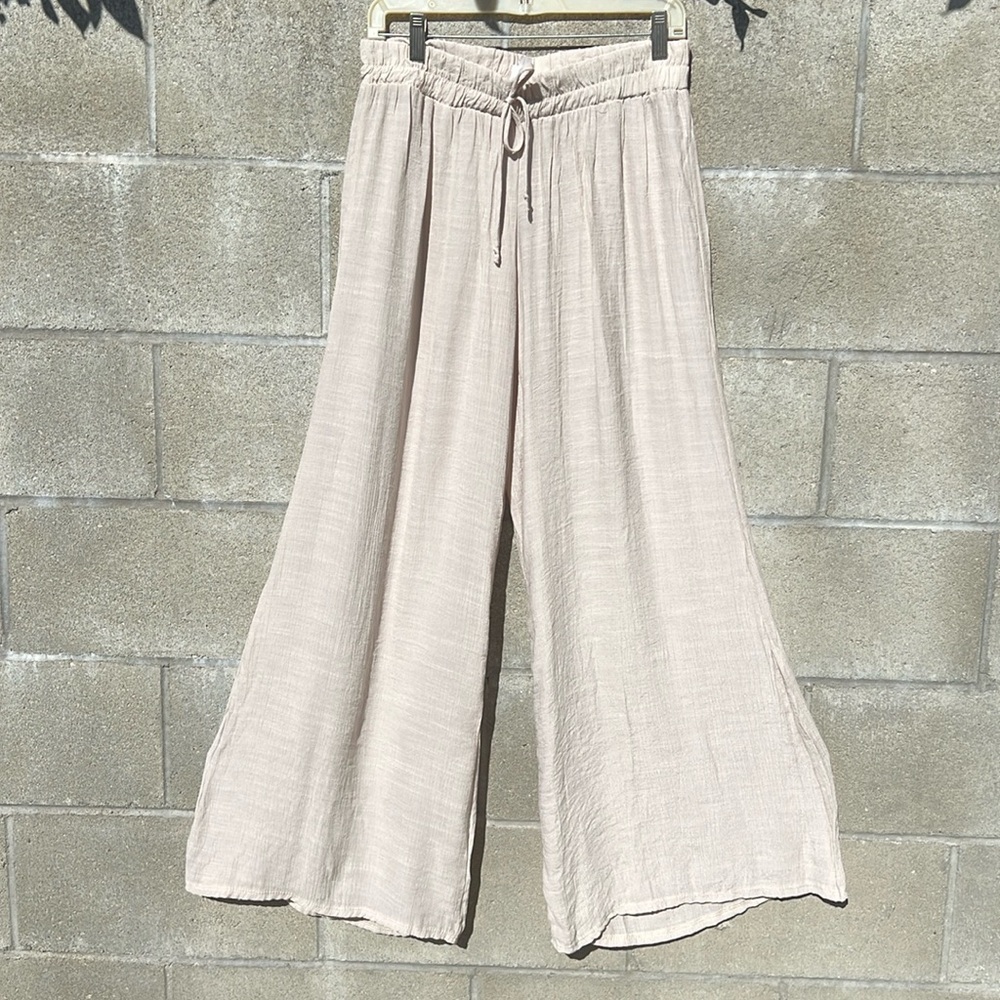 Stella Cruz Wide Leg Sheer Neutral Beige Cream Boho Long Pants Women’s Small
